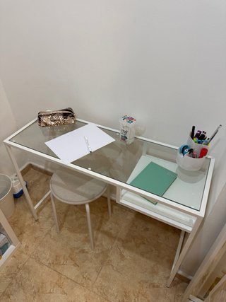 Escritorio/mesa cristal y metal blanco