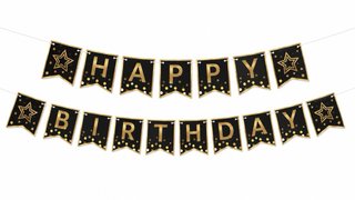 Guirnaldas Feliz Cumpleaños Negro y Dorado