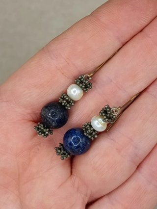 Pendientes vintage lapislázuli y perlas