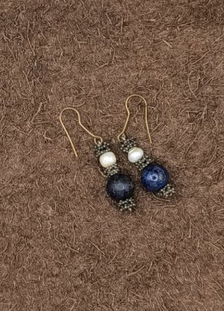 Pendientes vintage lapislázuli y perlas