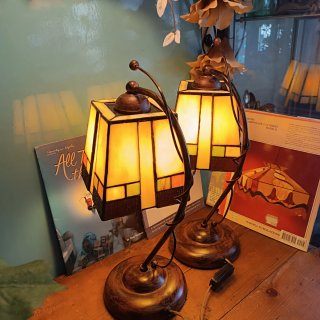 Coppia di Lampade Tiffany in Cristallo e Metallo