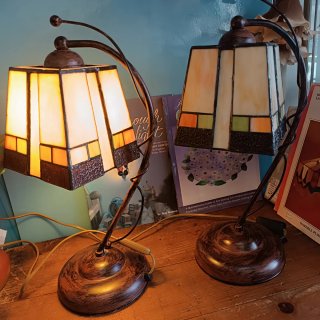 Coppia di Lampade Tiffany in Cristallo e Metallo