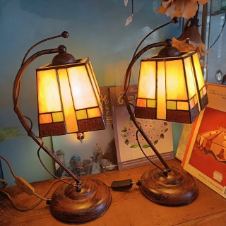Coppia di Lampade Tiffany in Cristallo e Metallo