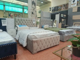 Cama Matrimonio Magellan Tela Beige/Azul