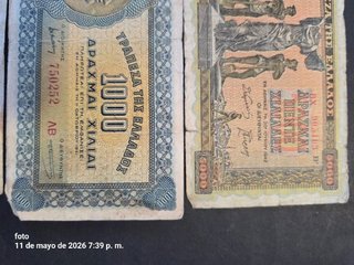 Lote 3 Billetes Grecia 5000, 1000, 500000 Dracmas