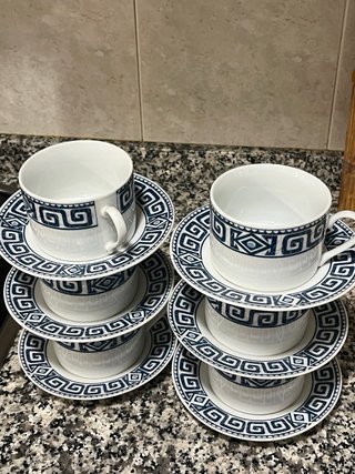 Set 6 Tazas Café Porcelana Azul Blanco