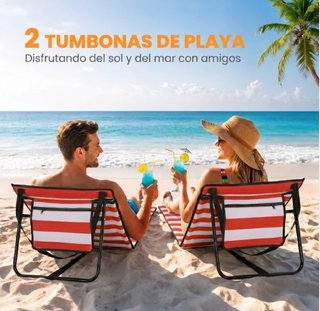 2 Esterillas Playa Plegables Rayas Naranja