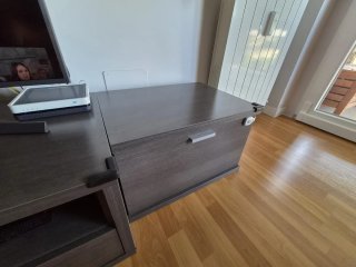 Mueble TV madera, metal y cristal