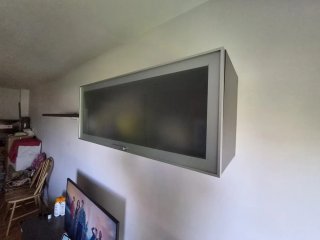 Mueble TV madera, metal y cristal