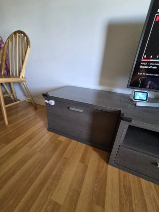 Mueble TV madera, metal y cristal