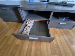 Mueble TV madera, metal y cristal
