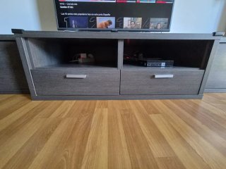 Mueble TV madera, metal y cristal