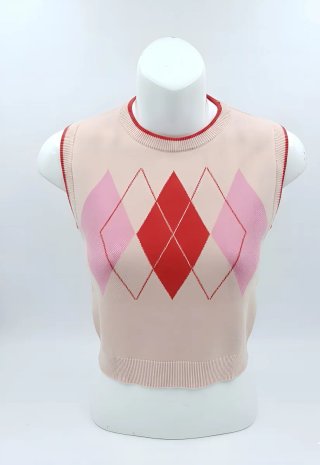 Chaleco  top Zara Rombos Rosa y Rojo