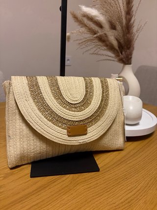 Bolso Clutch Fiesta Rafia Dorado Beige