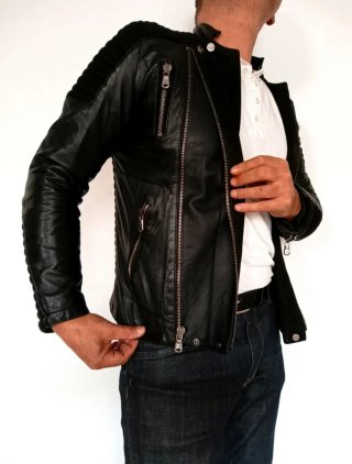Chaqueta Biker Cuero Auténtico unisex S Medidas