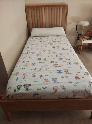 Cama individual de madera roble 90 cm