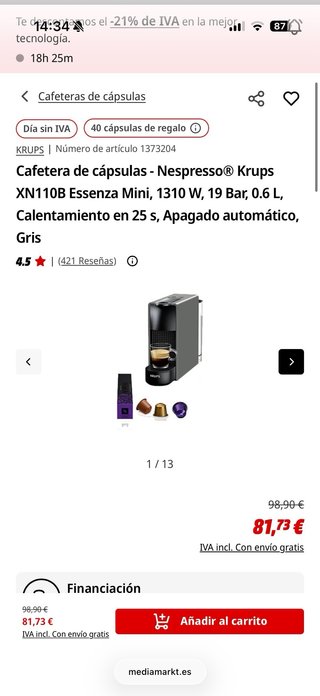 Cafetera Nespresso Krups Gris