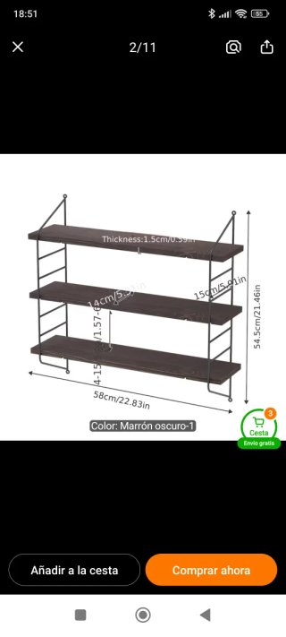Estantería de pared de madera marrón