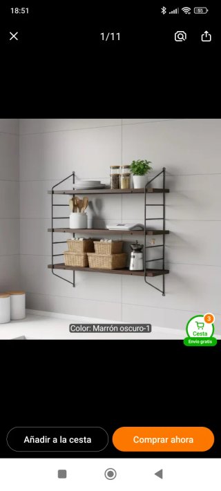 Estantería de pared de madera marrón