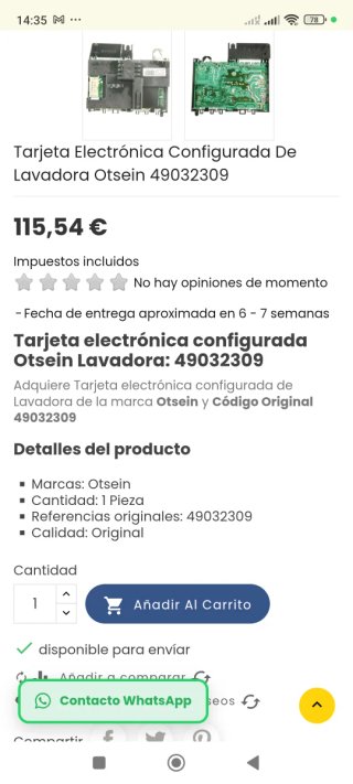 Tarjeta electrónica configurada, lavadora otsein
