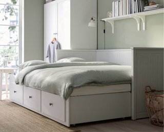 Cama diván blanco con 3 cajones + 2 colchones