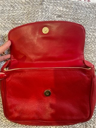 Bolso vintage piel rojo cadena estilo Chanel