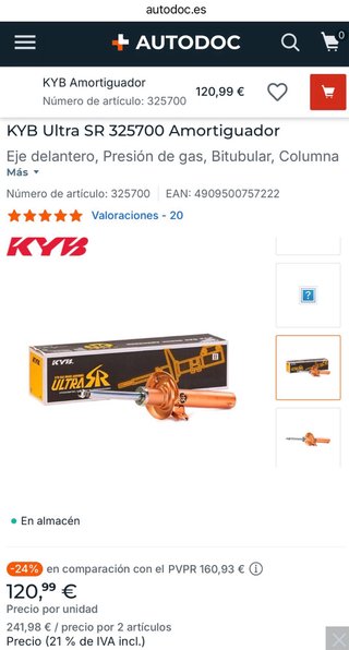 Amortiguador KYB Ultra SR Nuevo.