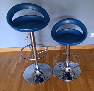Juego 2 Sillas de Bar Azul y Plata