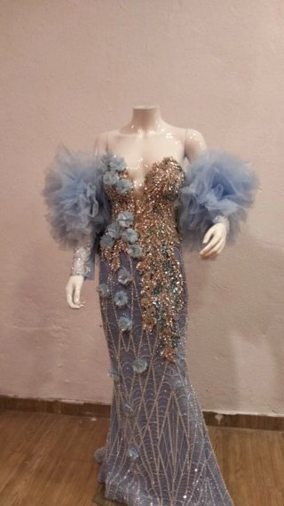Vestido de Novia Gitana Azul y Dorado