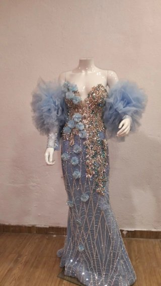 Vestido de Novia Gitana Azul y Dorado
