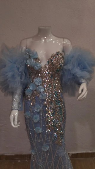 Vestido de Novia Gitana Azul y Dorado