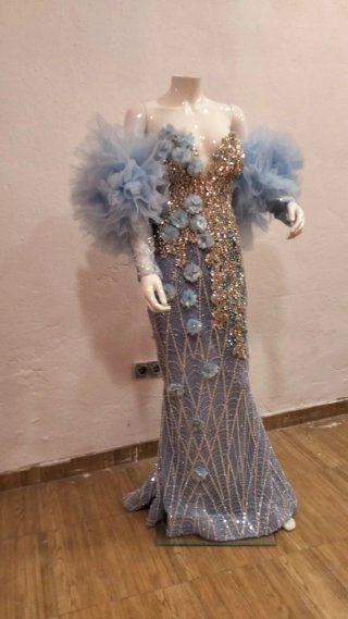 Vestido de Novia Gitana Azul y Dorado