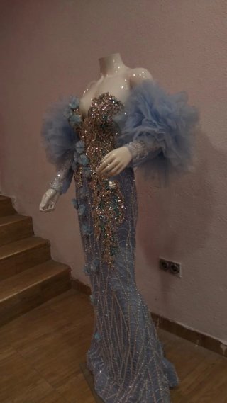 Vestido de Novia Gitana Azul y Dorado