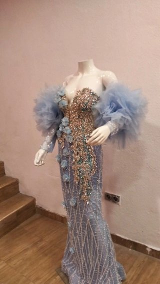 Vestido de Novia Gitana Azul y Dorado