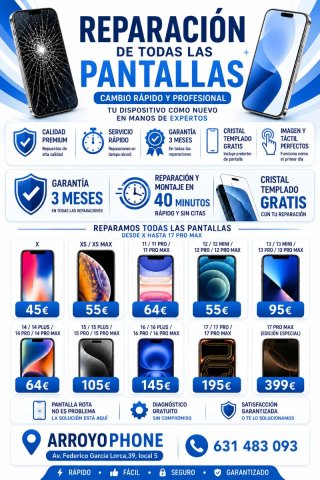 Cambio de todo tipo de pantalla iPhone Samsung ext