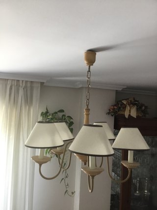 Lámpara de techo 5 brazos madera y metal