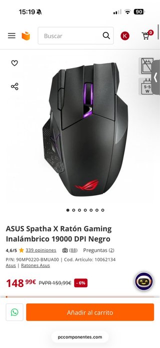 Ratón Gaming Asus Spatha X Inalámbrico