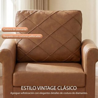 Sofá Sillón Individual PU Marrón Patas Madera
