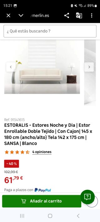 Estor enrollable nuevo sin usar