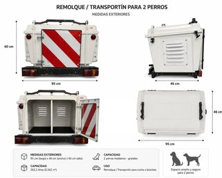 Remolque Transportín para 2 Perros - Gran Capacida