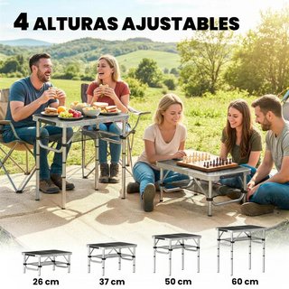 Mesa Camping Aluminio Ajustable con Red Negra
