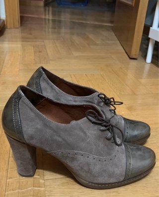 Zapatos Oxford Tacón Marrón/Gris