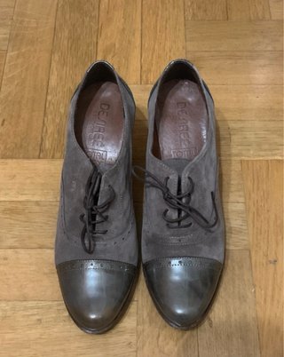 Zapatos Oxford Tacón Marrón/Gris