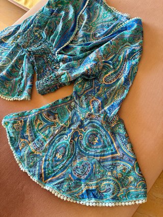 Blusa top seda azul paisley Talla L