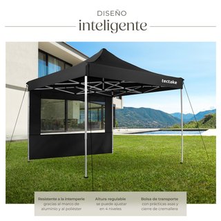 Pabellón para jardín de aluminio, 6 paneles laterales, 3x3 m, negro