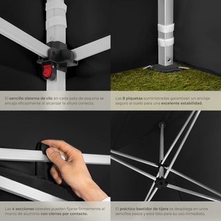 Pabellón para jardín de aluminio, 6 paneles laterales, 3x3 m, negro
