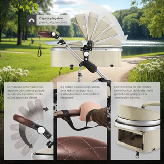 Carrito de bebé 2 en 1, plegable y con arnés de 5 puntos, gris/beige