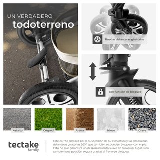 Carrito de bebé 2 en 1, plegable y con arnés de 5 puntos, gris/beige