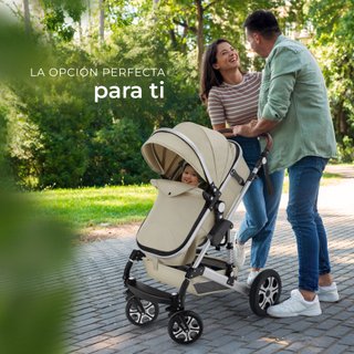 Carrito de bebé 2 en 1, plegable y con arnés de 5 puntos, gris/beige