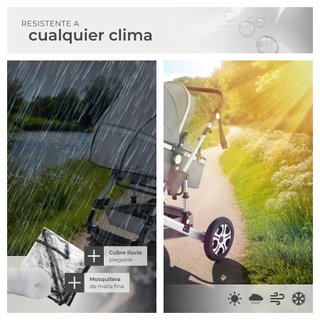 Carrito de bebé plegable, con diseño 2 en 1 y arnés de 5 puntos, gris
